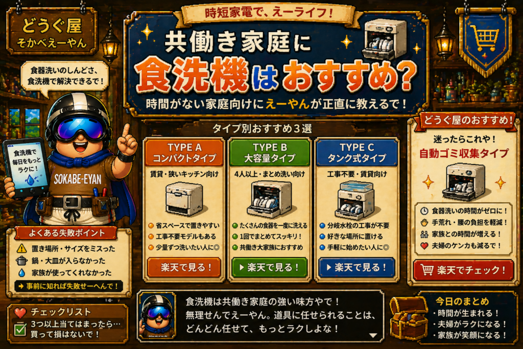 共働き家庭に食洗機はおすすめ？ 時間がない家庭向けにえーやんが正直に教えるで